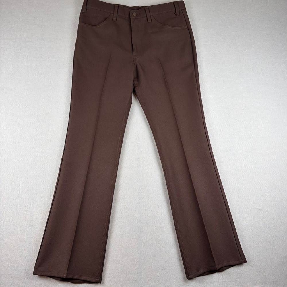 VTG Levis 517 Saddleman Boot Jeans 36x34 Brown 70s Polyester Dacron Western USA
